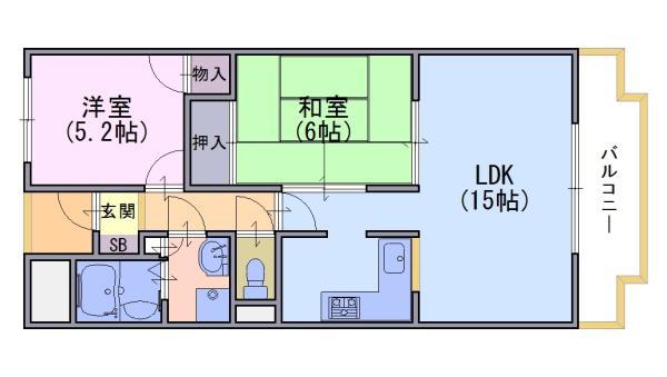 ヒルフローラル(2LDK/1階)の間取り写真