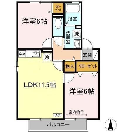 クラウディア C棟(2LDK/2階)の間取り写真