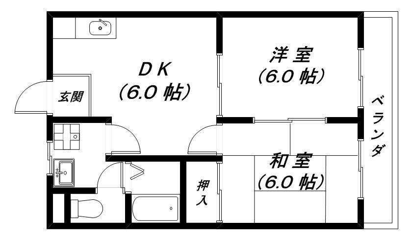 パティオ21(2DK/1階)の間取り写真