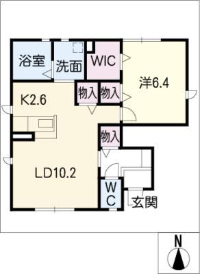 アマポーラ B棟(1LDK/1階)の間取り写真