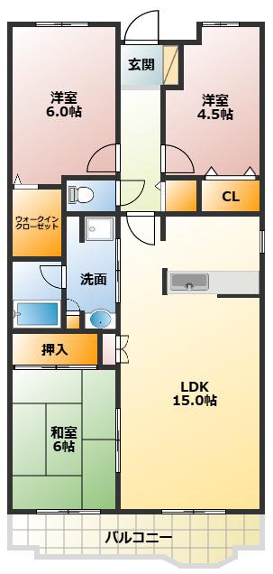 メゾンベール壱番館(3LDK/4階)の間取り写真