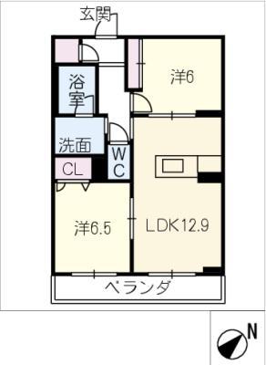 フェリシティIII(2LDK/3階)の間取り写真