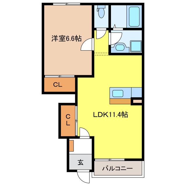 ヴィラージュB(1LDK/1階)の間取り写真