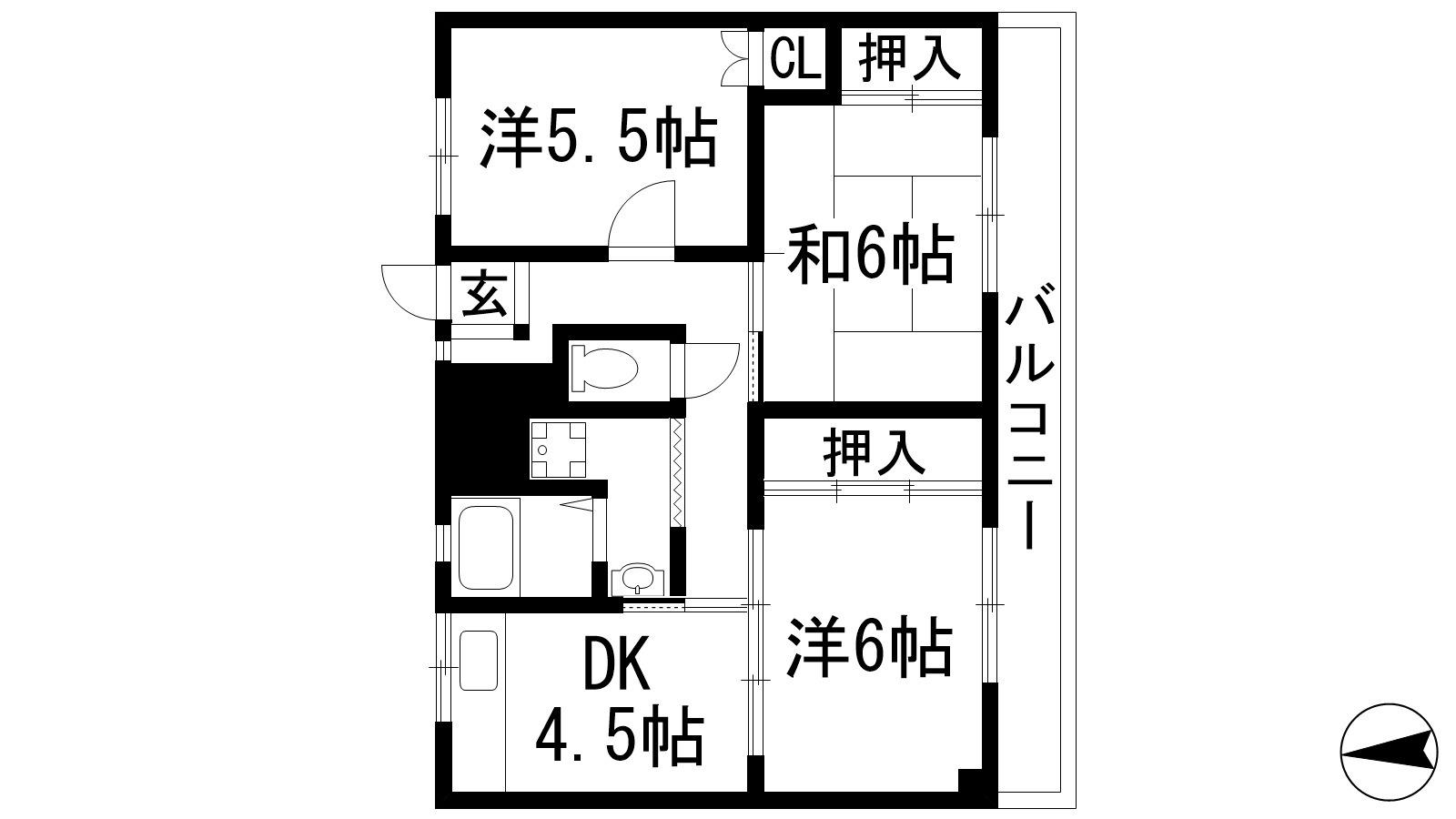 ビレッジハウス山本6号棟(3DK/4階)の間取り写真