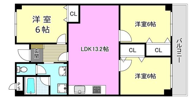 エザンス南茨木(3LDK/1階)の間取り写真