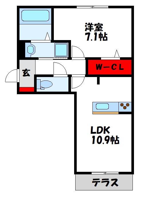 エレガンス仲原西(1LDK/1階)の間取り写真
