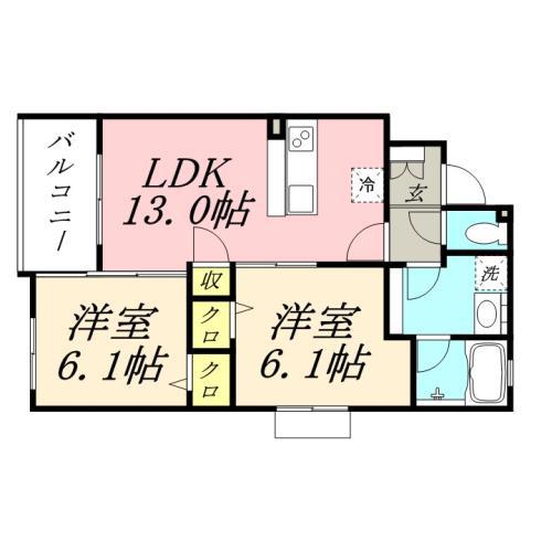ヒューセック壱番館(2LDK/1階)の間取り写真