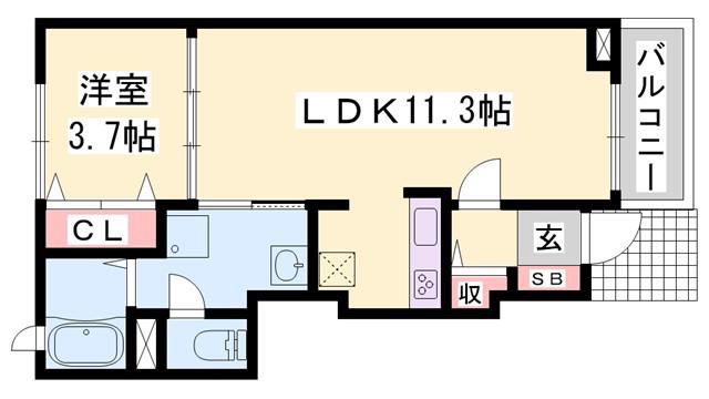 アンソレイエ飾磨 II番館(1LDK/1階)の間取り写真