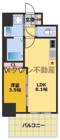 SOLメイクス新栄(1LDK/3階)の間取り写真