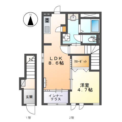 ルミナス(1LDK/2階)の間取り写真
