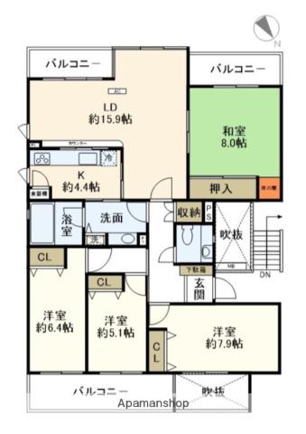 ハイツ東戸塚 II B棟(4LDK/5階)の間取り写真