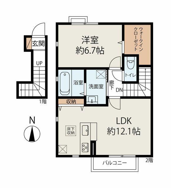 エクセルみらいB棟(1LDK/2階)の間取り写真