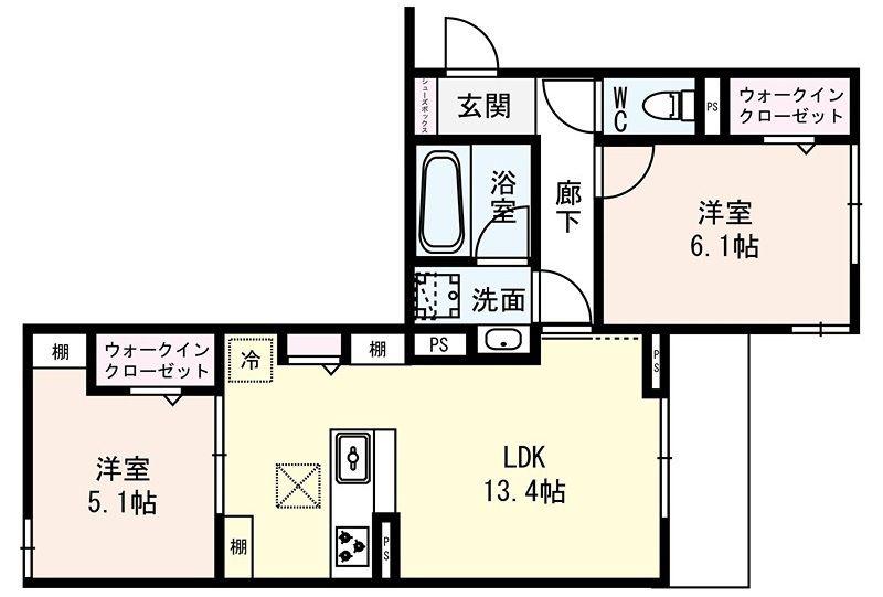VILLA PARASORE(2LDK/1階)の間取り写真