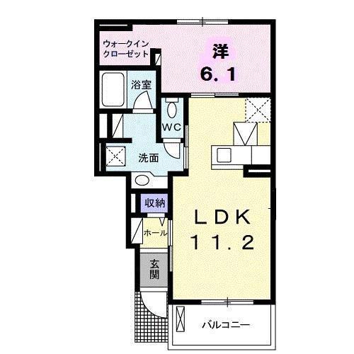 クラール宇多津(1LDK/1階)の間取り写真
