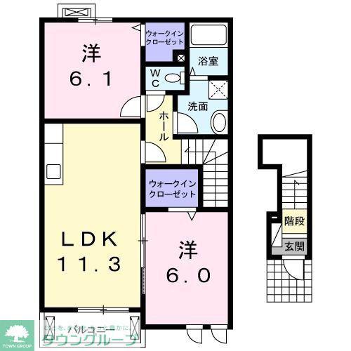 ウイステリアII B(2LDK/2階)の間取り写真