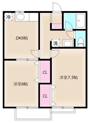 グリーンテラス(2DK/1階)の間取り写真