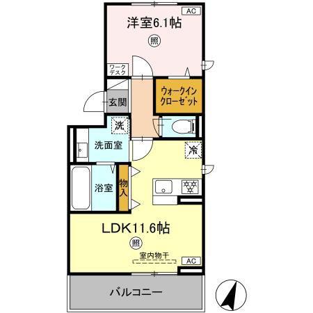 セレブ菊池(1LDK/3階)の間取り写真