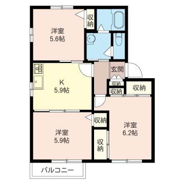 CASTLE HASE A(3K/2階)の間取り写真