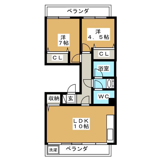 大都マンション(2LDK/3階)の間取り写真