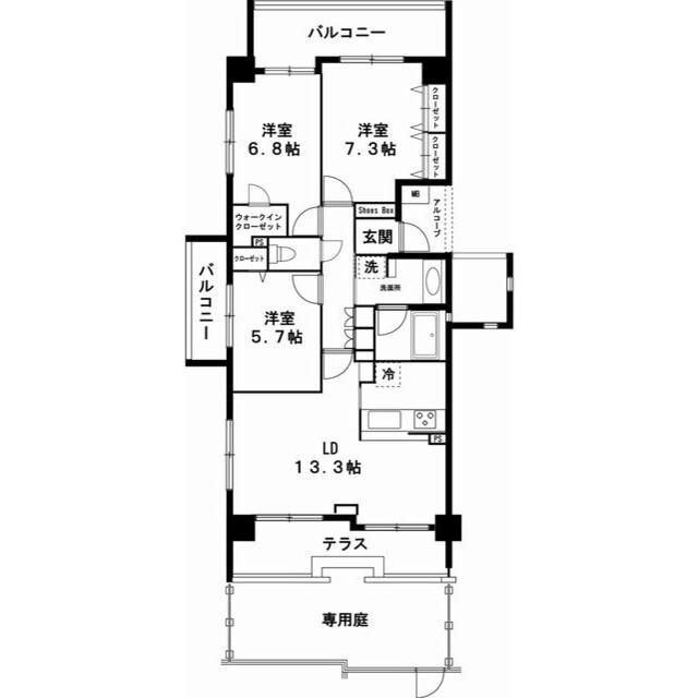 クレッセント高津リバーウィンド(3LDK/1階)の間取り写真