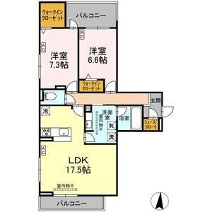 セレスティア檀溪通(2LDK/2階)の間取り写真
