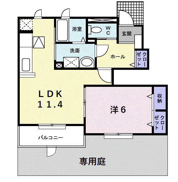 メゾン伏見(1LDK/1階)の間取り写真