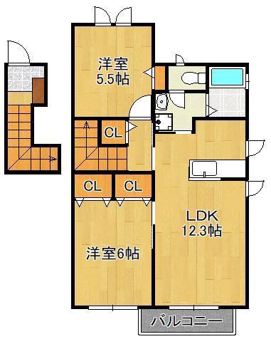 ブランシェ幸神B・C棟(2LDK/2階)の間取り写真