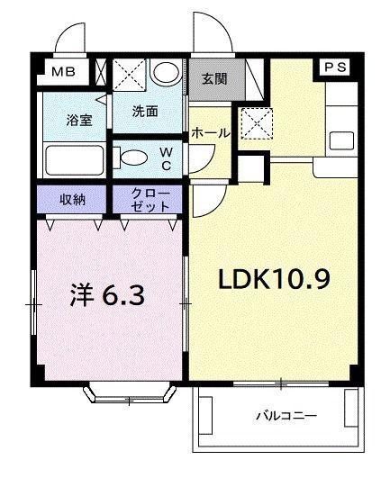 ベルソレイユビー(1LDK/2階)の間取り写真