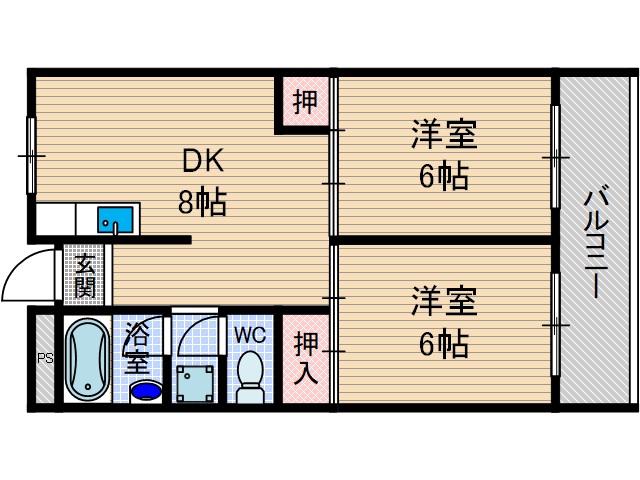ローズハイツ茨木(2DK/5階)の間取り写真