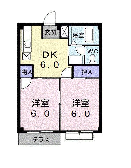 ハイツニシヤマ A(2DK/1階)の間取り写真