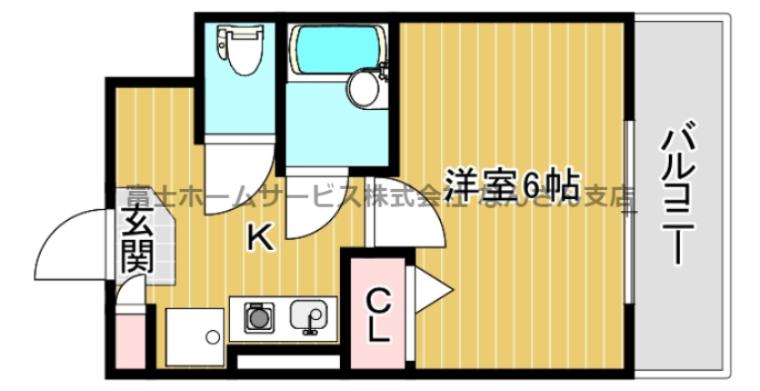 ヴィレッジリバー千日前(1K/2階)の間取り写真