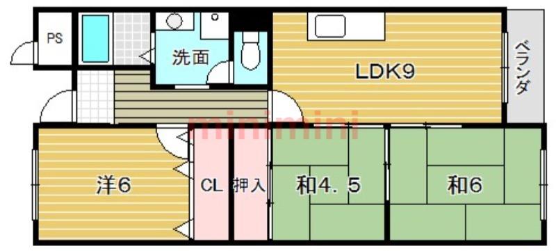 伸栄ハイツ(3LDK/4階)の間取り写真
