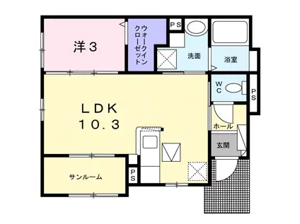 ホームタウン新田II(1LDK/1階)の間取り写真