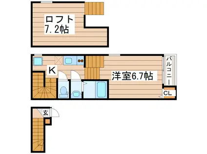 ＪＲ仙石線 小鶴新田駅 徒歩8分 2階建 築11年(1K/1階)の間取り写真