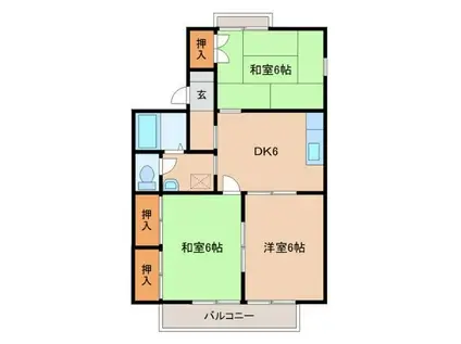 PARCROSETTEVI番館(3DK/1階)の間取り写真