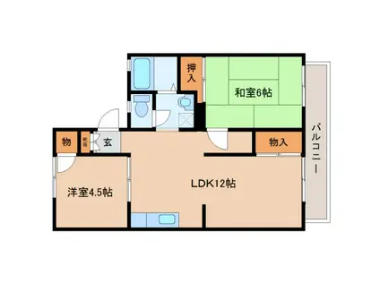 舟戸ハイツ2号館(2LDK/1階)の間取り写真