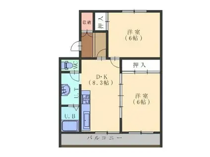 ヴィラナリー函館5号棟(2DK/4階)の間取り写真