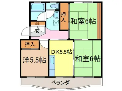 中里ハイツ(2LDK/3階)の間取り写真