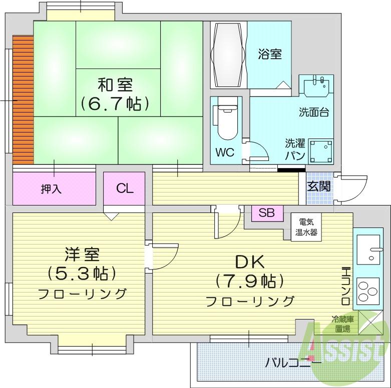SDハイツ古城B棟(2DK/2階)の間取り写真
