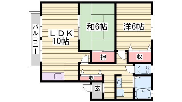リブラスハイツI(2LDK/2階)の間取り写真