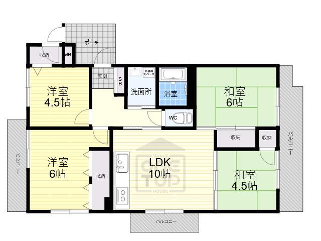 尾勝山ハイツ(4LDK/3階)の間取り写真
