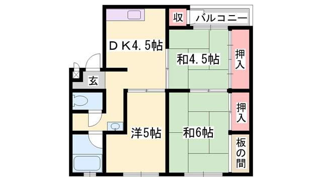 恵美酒ガーデンコート(3DK/4階)の間取り写真