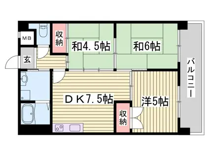 ピアイースト姫路白浜(3DK/2階)の間取り写真