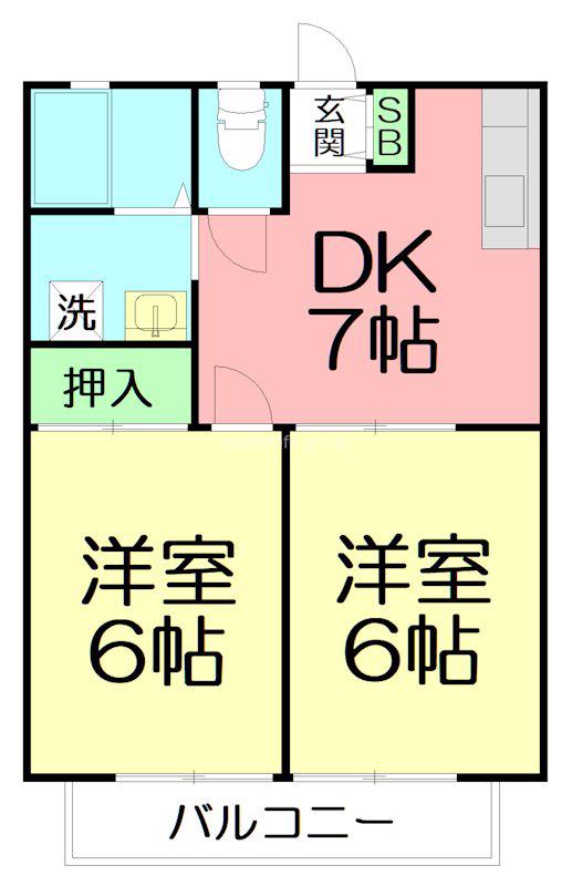 台河原ハイツ(2DK/2階)の間取り写真