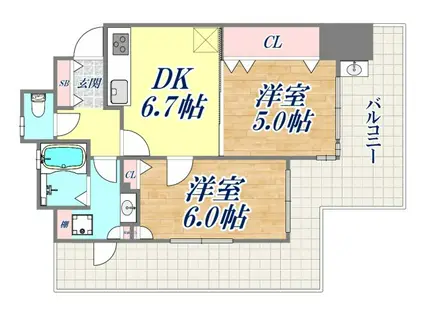 アスタピア新長田エスタプレシオス(2DK/12階)の間取り写真