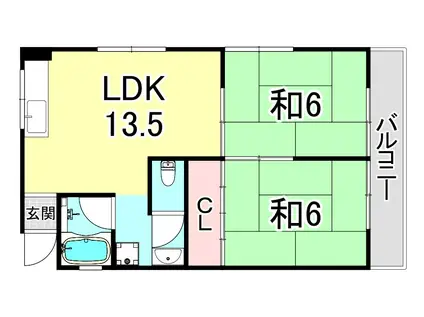 ジョンメゾン城ヶ堀(2LDK/2階)の間取り写真