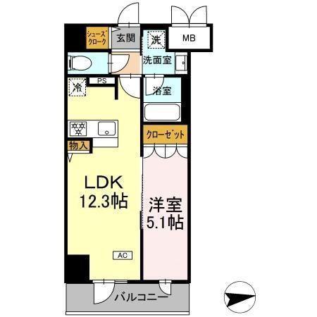IS二十人町(1LDK/8階)の間取り写真