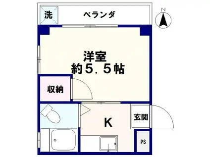 丸共ハイツ(1K/2階)の間取り写真