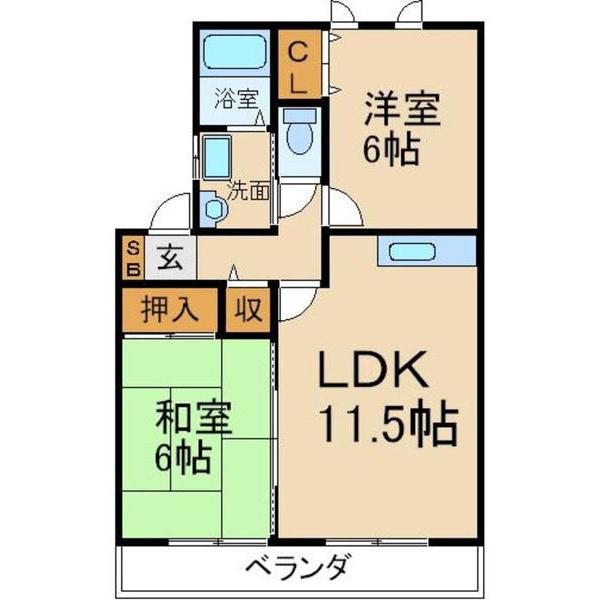 レジュールメゾン喜多(2LDK/2階)の間取り写真