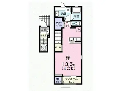 ガーデン ハウス イナバ II(ワンルーム/2階)の間取り写真